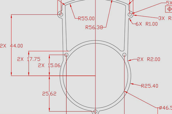 CAD drawing with dimensions